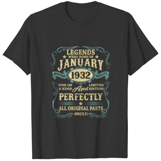 January 1932 90Th Birthday Gift 90 Year Old Men Wo T-shirt