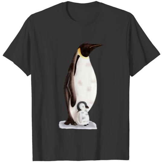 Simple Plain Emperor Penguin and Baby Illustrated T-shirt