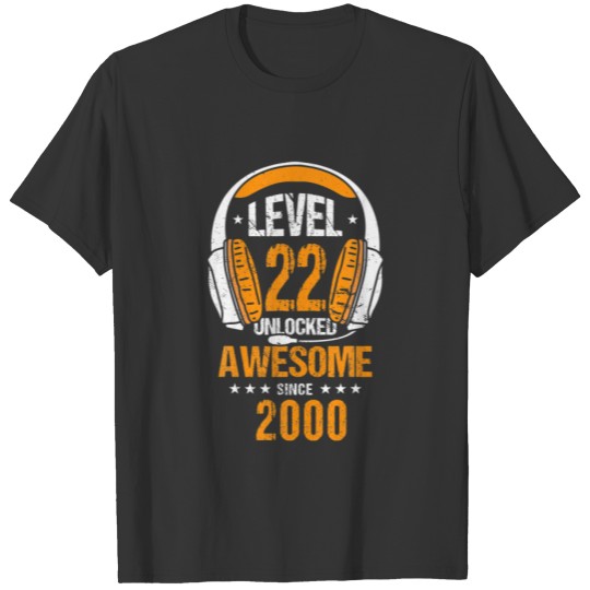 Level 22 Unlocked Awesome 2000 22Th Birthday Man V T-shirt