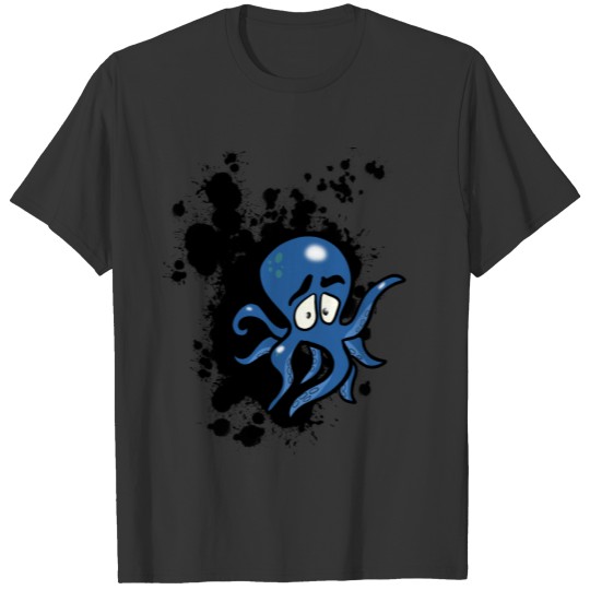 Scared Blue Cartoon Octopus T-shirt