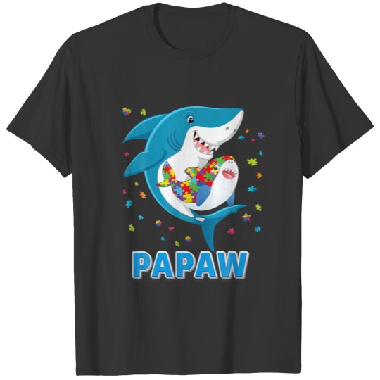 Papaw Autism Awareness Shark Rainbow Puzzle Matchi T-shirt