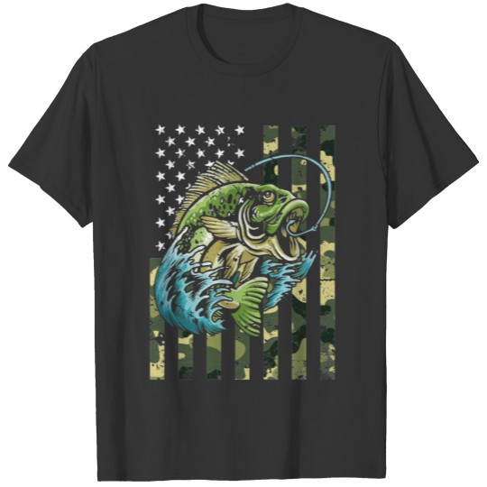 Fishing  Camouflage USA Flag for Bass Fisherm T-shirt