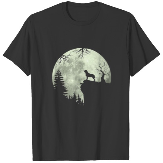 Rottweiler Dog And Moon Howl In Forest Dog T-shirt