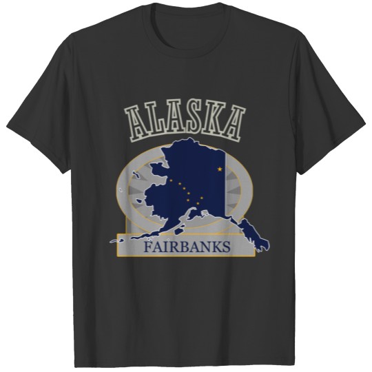 Fairbanks Alaska Flag Map Basic Navy Blue T-shirt