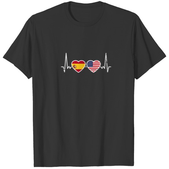 Spain USA Heartbeat Love Roots Spanish American Fl T-shirt