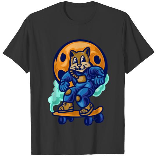 Astronaut Cat Riding A Skateboard T-shirt