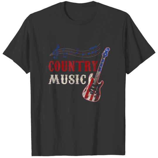 Country Music Retro Vintage Guitar USA Flag Guitar T-shirt