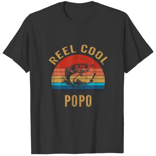 Mens Vintage Reel Cool Popo Funny Fathers Day T-shirt