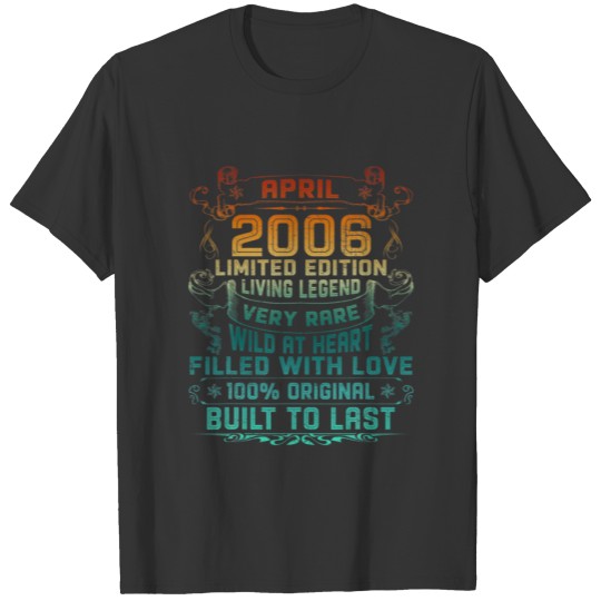 Vintage 16 Years Old April 2006 16Th Birthday Gift T-shirt