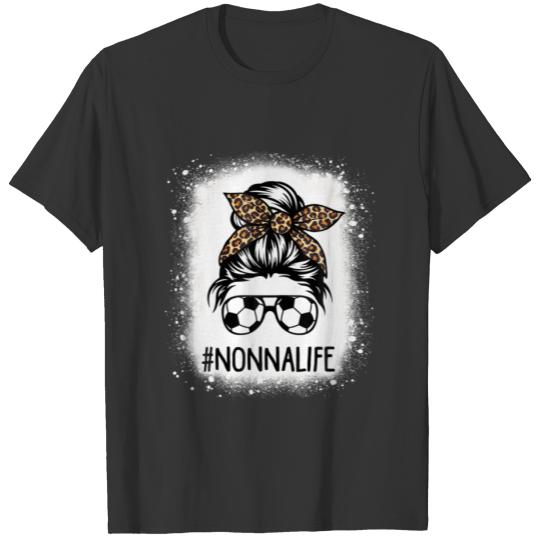Bleached Soccer Nonna Life Leopard Messy Bun Mothe T-shirt