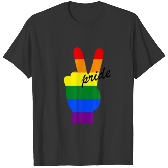 Pride Peace Sign Fingers Rainbow Pride Flag - LGBT T-shirt