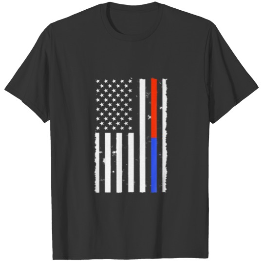 USA American Flag Firefighter Thin Red Blue Line P T-shirt