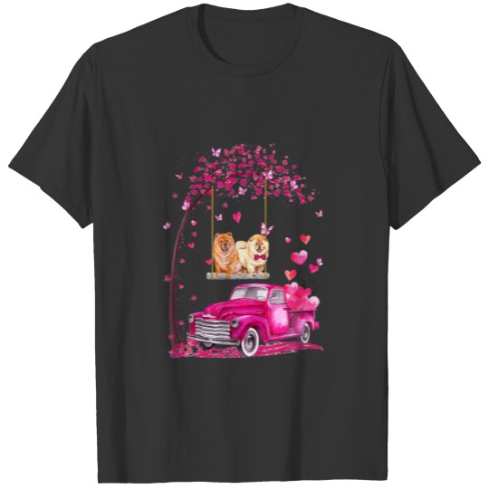 Chow Chow On Swing Truck With Hearts Cute Valentin T-shirt