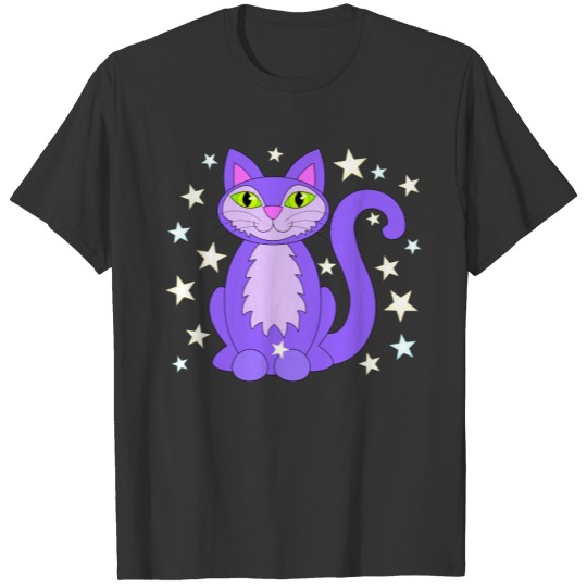 Cosmic Design Cat Stars Cartoon Kitty T-shirt
