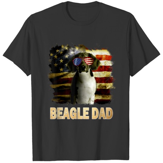 Retro Best Beagle Dad Ever American Flag 4th Of Ju T-shirt