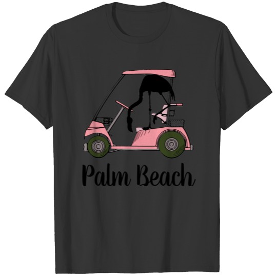 Funny Palm Beach Florida Golf Cart Pink Flamingo T-shirt