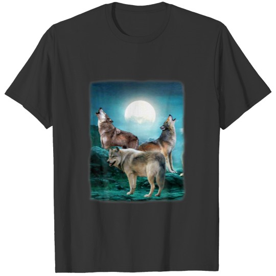 Night Howling At The Moon Wolves Wolf Animal Jungl T-shirt