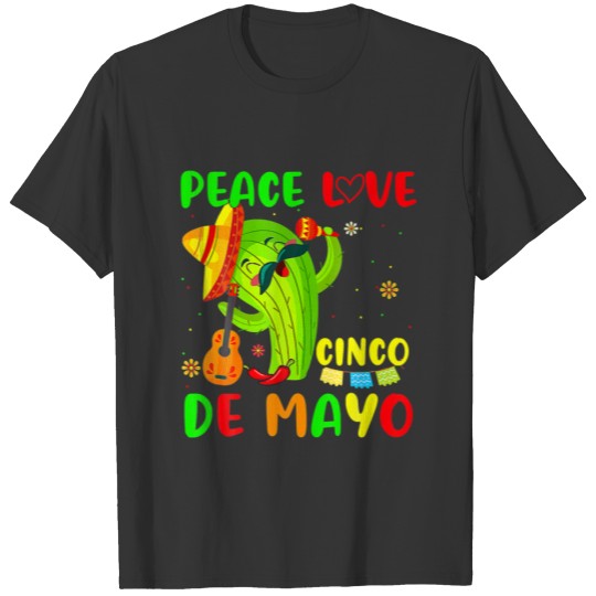 Peace Love Cinco De Mayo Cactus Guitar Lover Fiest T-shirt