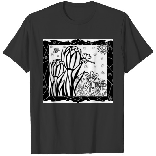 Color your own ~ Tulip and dragonfly T-shirt