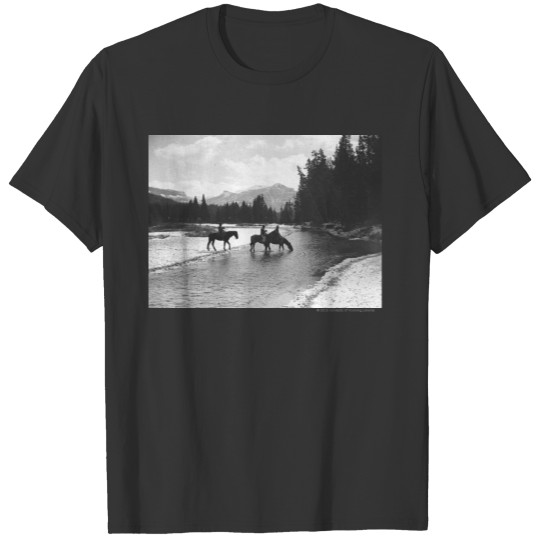 Horses drinking from and crossing a river T-shirt