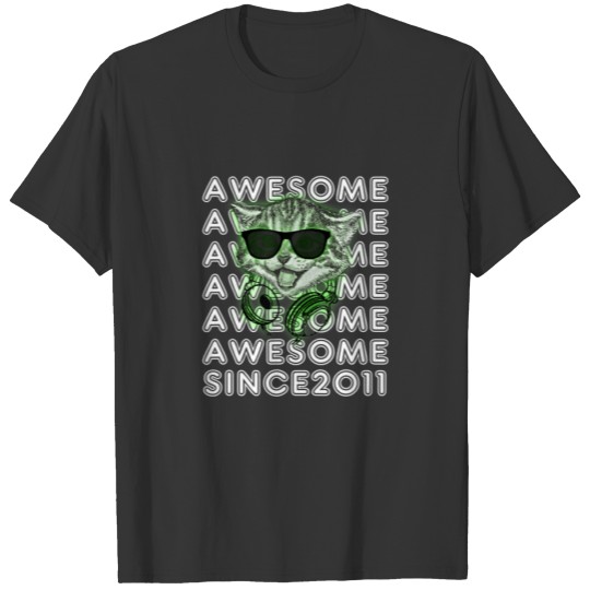 Funny Music Cat Awesome Since 2011 11Th Birthday R T-shirt