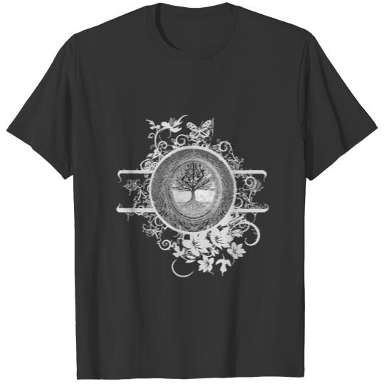 Tree of Life in Black and White with Flowers T-shirt