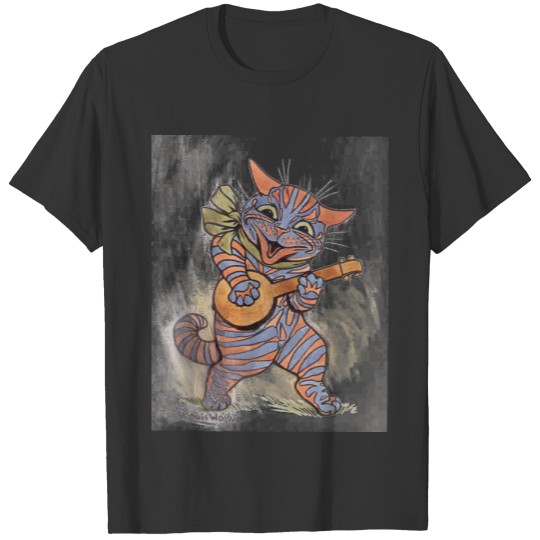 Cat crazy with banjo vintage art by Louis Wain T-shirt
