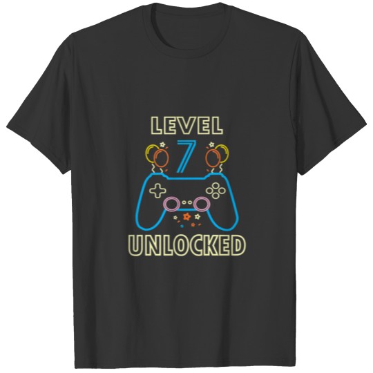 Kids Level 7 Unlocked Funny Video Gamer 7 Year Old T-shirt