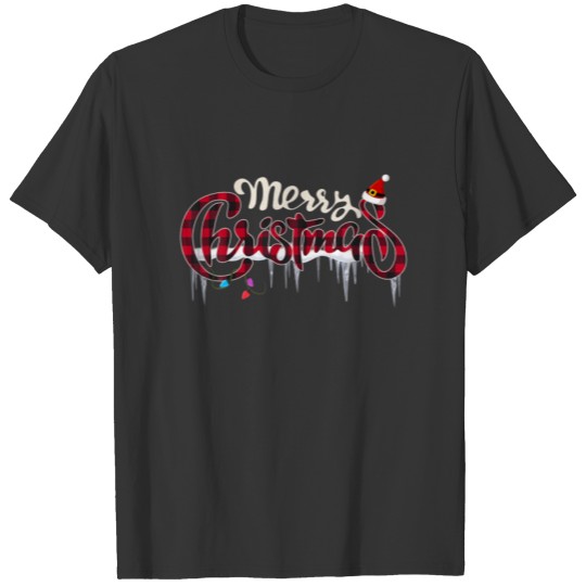 Merry Christmas Plaid With Icicle Design T-shirt