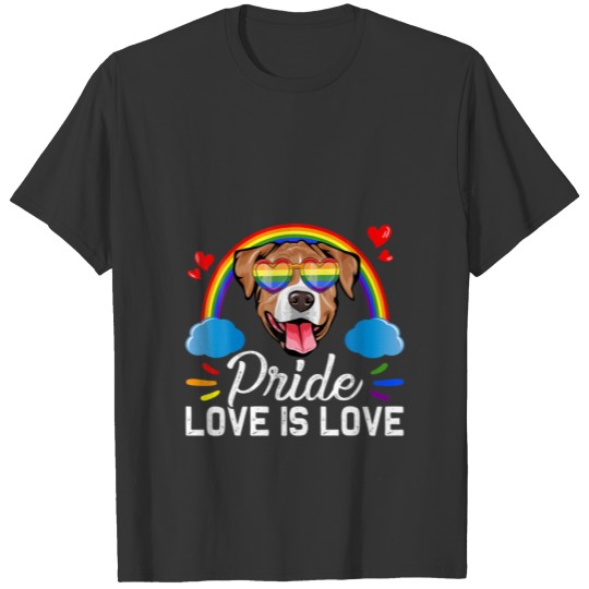 Fun LGBT Pride Love Is Love Rainbow Pitbull Dog T-shirt