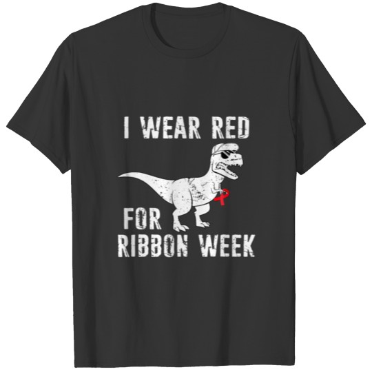 I Wear Red For Red For Ribbon Week Dinosaur Awaren T-shirt