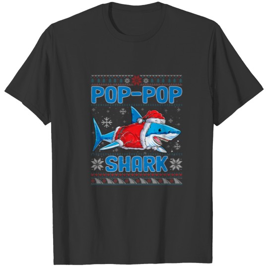 Xmas Pop Pop Santa Shark Lover Christmas Family Ug T-shirt
