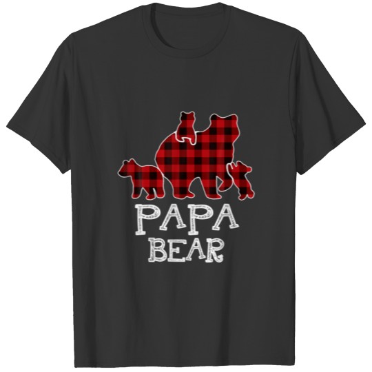 Papa Bear 3 Cubs , Christmas Mama Bear Plaid Pajam T-shirt