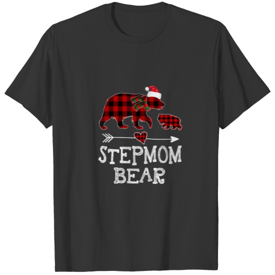 Stepmom Bear Christmas Pajama Red Plaid Buffalo T-shirt