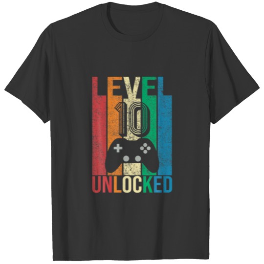 Vintage Level 10 Unlocked Funny Gamer 10th Birthda T-shirt