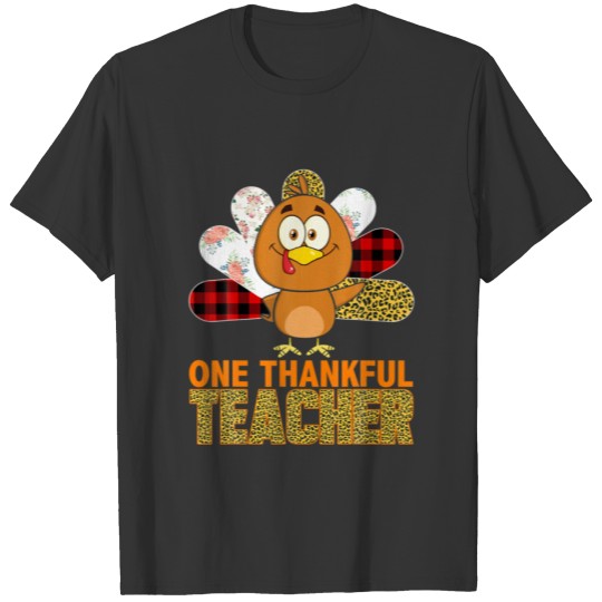 One Thankful Teacher Turkey Thanksgiving Day Leopa T-shirt