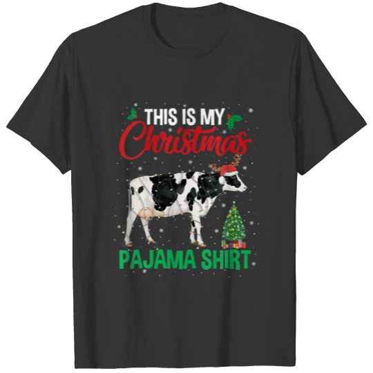 This Is My Christmas Pajama Cow Lover Santa Hat T-shirt