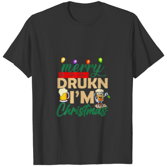 Funny Merry Drunk I'm Christmas Pajama Xmas Holida T-shirt
