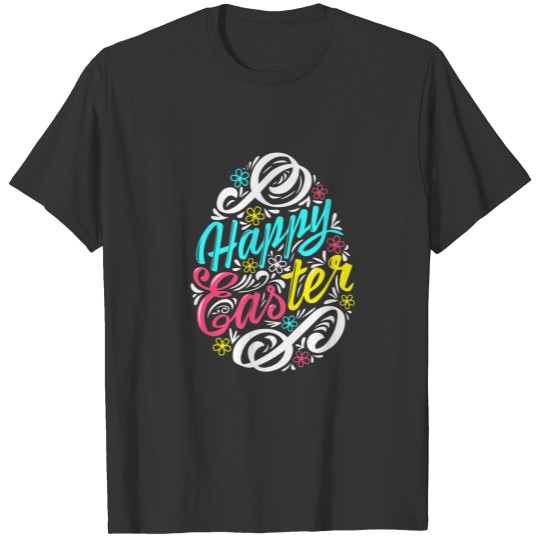 Happy Easter Egg Typography Floral Kids Girl Boy M T-shirt