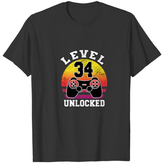 Level 34 Unlocked 34 Years Old Retro 80S 34Th Birt T-shirt