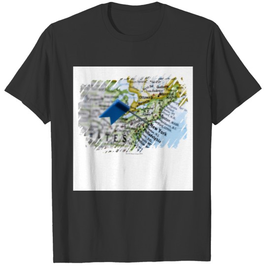 Map pin placed on New York City on map, close-up T-shirt