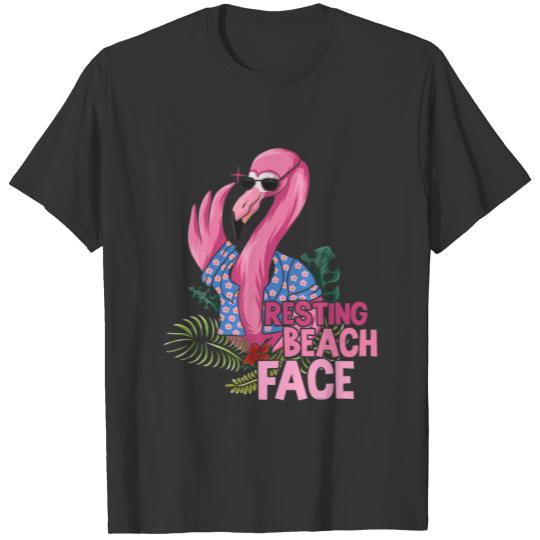 Flamingo Bird Tropical Design Resting Beach Face T-shirt