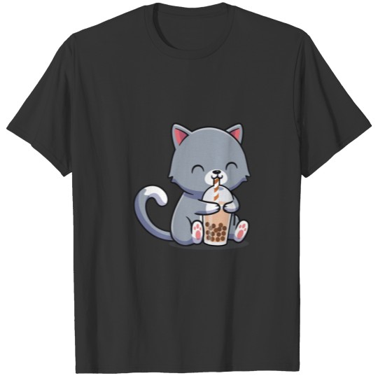 Cat Boba Tea Funny Kitten Feline Drinking Bubble T T-shirt