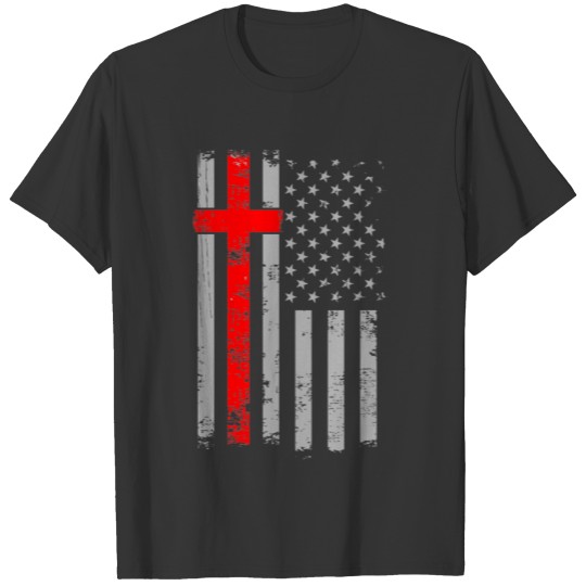 Vintage Distressed USA Flag Christian Patriotic T-shirt