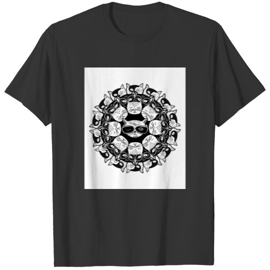 Cat Mandala in Black and White Polo T-shirt