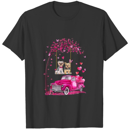 Yorkshire Terrier On Swing Truck With Hearts Valen T-shirt