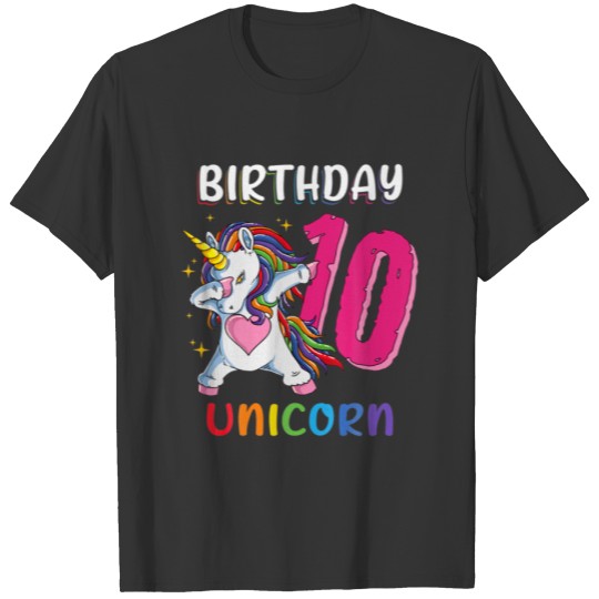 10 Years Old Girl Dabbing Unicorn 10Th Birthday Un T-shirt