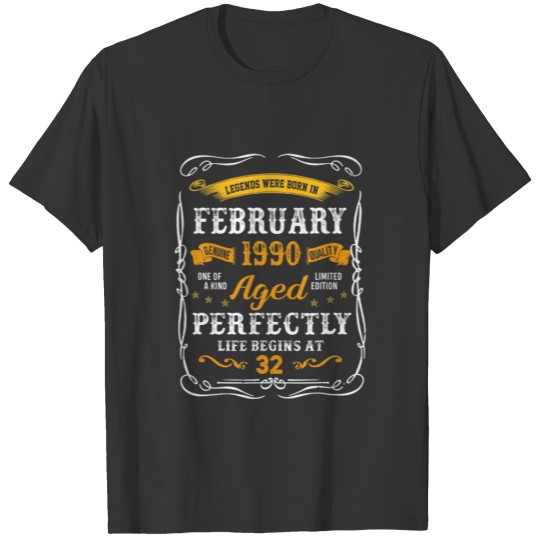 Retro February 1990 32Nd Birthday Gifts 1990 32 Ye T-shirt
