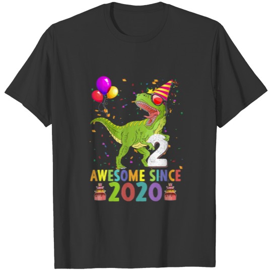 2Nd Birthday Saurus Rex Awesome Since 2020 2 Years T-shirt