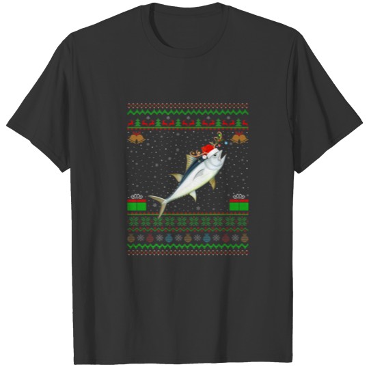 Funny Xmas Lighting Santa Hat Ugly Bluefin Tuna Ch T-shirt